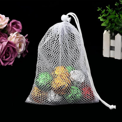 TecUnite 10 Pcs Mesh Laundry Bags with Drawstring Multicolor Mesh Sack Bag Nylon Gift Dishwasher Bag with Sliding for Storage Clothes Socks Jewelry Gifts Toys Fruit(11.8 x 7.5 Inch,White)