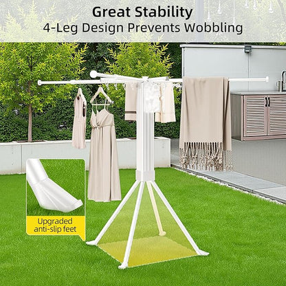 BIREN Clothes Drying Rack Foldable Extending Laundry Rack with 16 Clips Collapsible Clothing Rack Space-Saving Clothing Racks for Hanging Clothes, Indoor, Camping, Balcony, Outdoor
