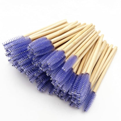 100 Pcs Disposable Wood Mascara Wands Bamboo Spoolies Brush for Eyelash Extensions, Spooly Eyebrow Brushes Lash Wand Applicator Stick (Light Purple)