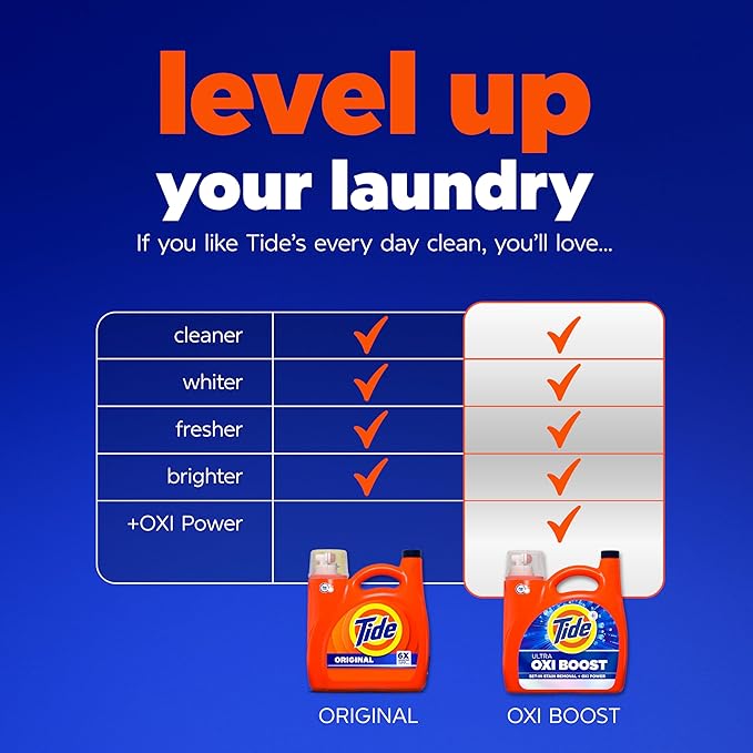 Tide Ultra Oxi Boost Liquid Laundry Detergent, 148 fl oz, 105 Loads, Advanced Stain Remover with Extra Oxi Power