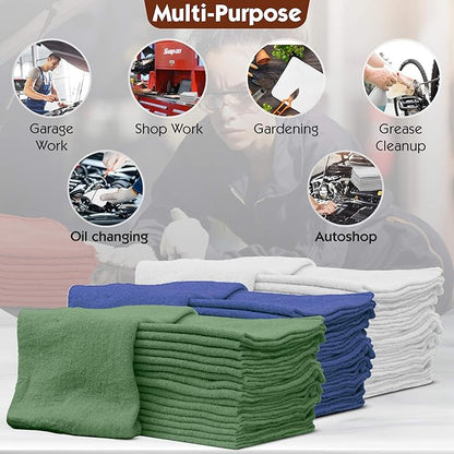 Nabob Wipers Auto Mechanic Shop Towels 100 Pack Bulk Rags 100% Cotton Commercial Grade Shop Rags Size 14"x14" (100 Pack, White)