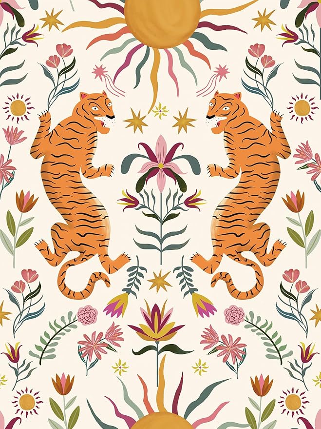 JiffDiff Beige Tiger Peel and Stick Wallpaper - Removable Self Adhesive Wall Paper for Bedroom, Living Room, Nursery Waterproof DIY Wall Decor (17.3" x 120")
