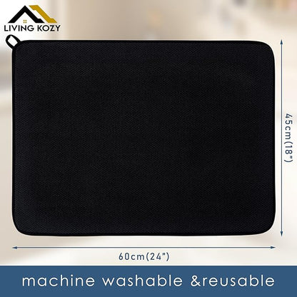 Dish Drying Mat, Microfiber Ultra-Absorbent Kitchen Counter Mat, Ideal Dish Drying Pad for Dishes, Utensils, Pots, and Pans, Black, XL - 24"x18" (60x45cm).