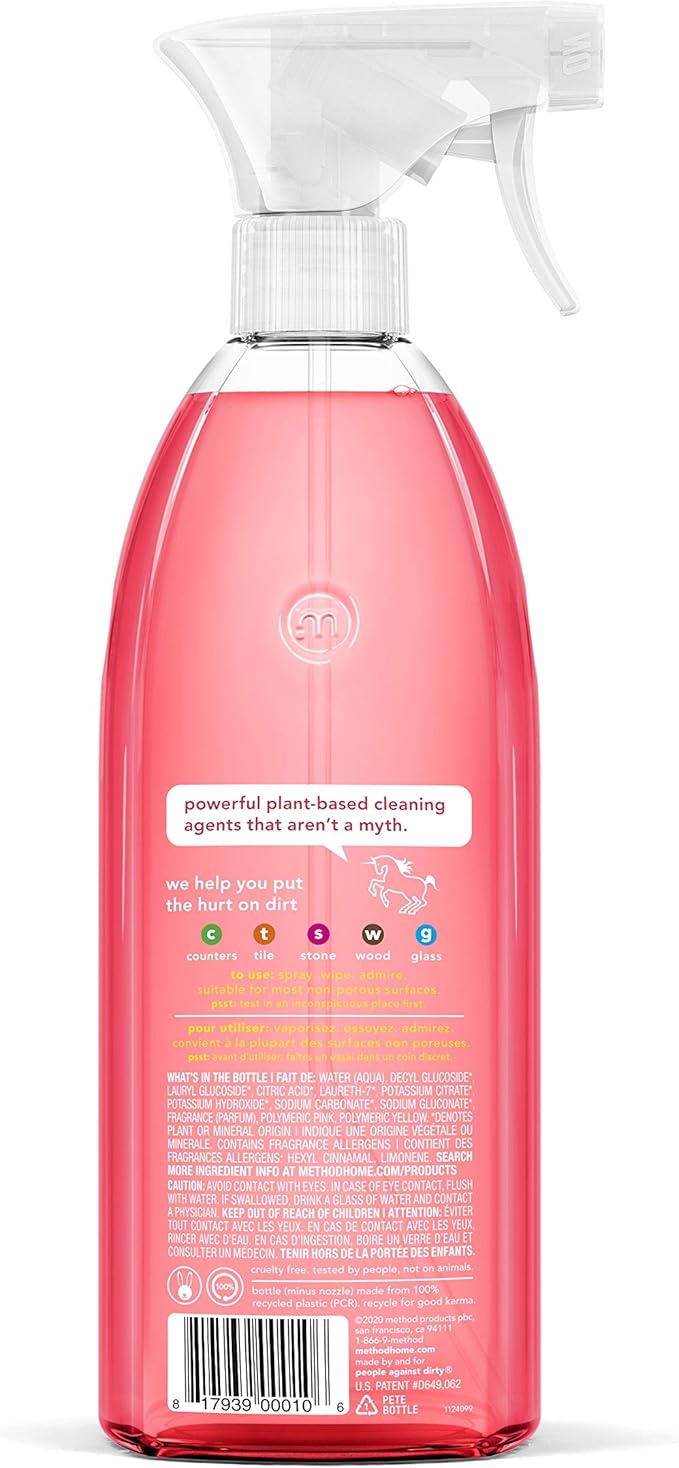 Method All-Purpose Cleaner, Pink Grapefruit, Plant-Based and Biodegradable Formula Perfect for Most Counters, Tiles, Stone, and More, spray bottle,28 oz (Pack of 2)