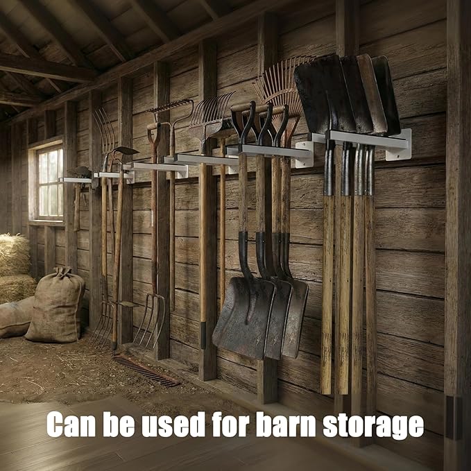 Extra Wide Tool Rack Wall Mount – Heavy Duty Shovel Holder for Garage, Shed & Barn, Powder Coated Steel Organizer for Shovels, Rakes, Brooms, Truck Storage (3.5 x 4.5 x 12 in, 4 Pack)