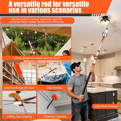 26FT Light Bulb Changer for High Ceilings with 5-20FT Heavy Duty Extension Pole,High Ceiling Fan Duster Extendable Reusable Cobweb,Feather,Window Cleaning Squeegee Kit for Home & House,Interior Roof