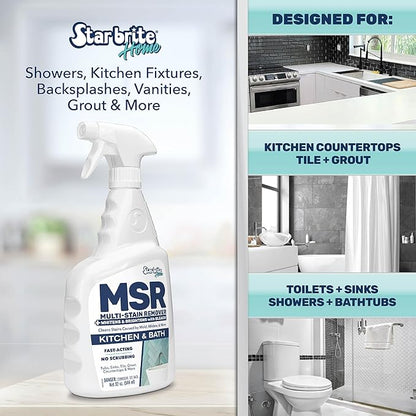 STAR BRITE Home MSR Multi-Stain Remover with Bleach - Fast-Acting Cleaner for Kitchen & Bath - Whitens, Brightens and Removes Stains and Scum on Grout, Tile, Sinks and Countertops