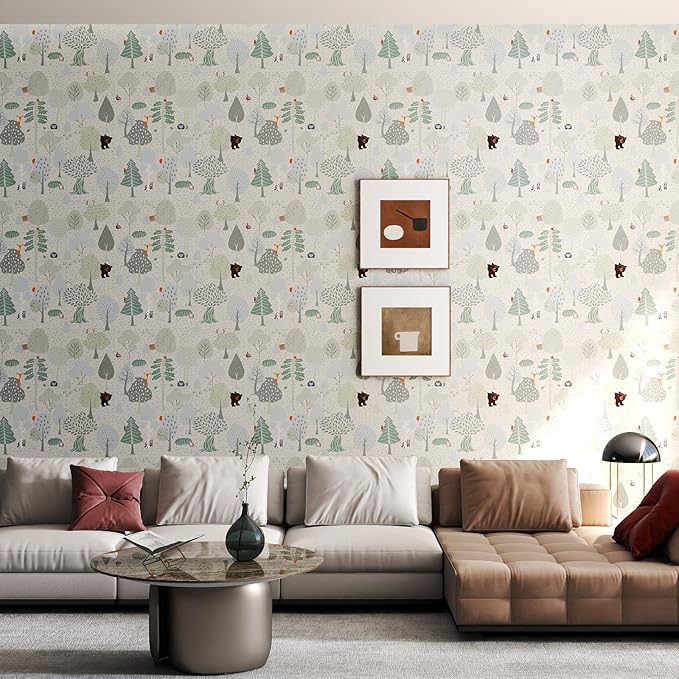 Vinjiasin Forest Animals Peel and Stick Wallpaper for Kids Room Nursery Woodland Theme Self Adhesive Removable Animal Wall Paper for Baby Room Playroom Decorative 17"x 200"