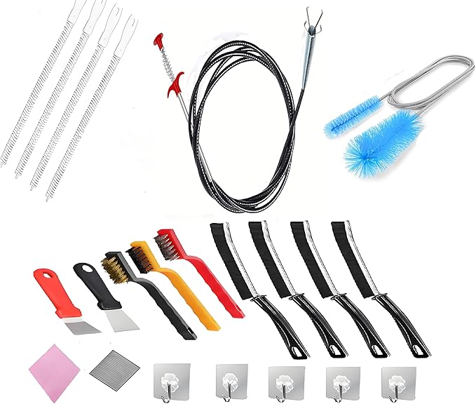 22pcs Crevice Cleaning Brushes Set,Drain Snake,Pipe Cleaners,Straw Brush,Drain Clog Remover,Toilet Bowl Cleaner,Long Bottle Brush,Sink Plunger