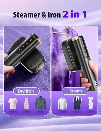 Travel Steamer for Clothes with 180 ml Water Tanks,15s Fast Heat-up,24 g/min Strong Steam Performance, Portable Garment Steamer with Touch Control, LED Display, Steam Iron(Black Gold)