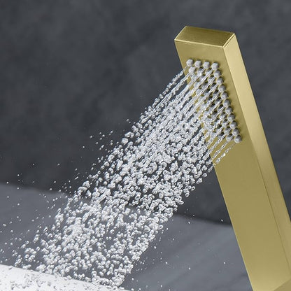 Kibi Cube Metal Handheld Showerhead – Solid Brass Single Spray Hand Shower with Universal Fit, Durable Corrosion-Resistant Design for Bathroom Showers – Easy Install, Brushed Gold