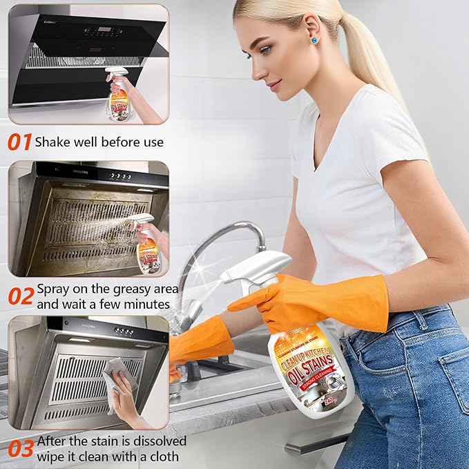 Clean Up Kitchen Oil Stains Spray,Kitchen Spray Cleaner,All-Purpose Cleaning Spray for Kitchens,Multi-purpose Oils Stain Cleaner,Clean Up Kitchens Oil Stains (240ml)