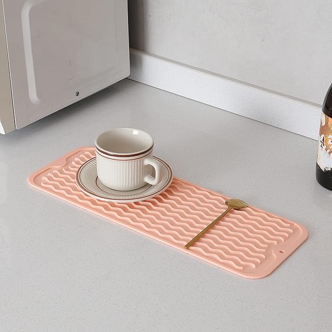 MicoYang Silicone Dish Drying Mat for Multiple Usage,Easy clean,Eco-friendly,Heat-resistant Silicone Mat for Kitchen Counter,Sink,Bar,Bottle,or Cup Pink M 17 inches x 6 inches