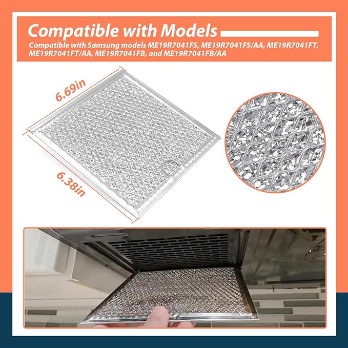 2Pcs Microwave Oven Grease Filter Replacement for Samsung Model ME19R7041FS ME19R7041FS/AA ME19R7041FT ME19R7041FT/AA ME19R7041FB ME19R7041FB/AA