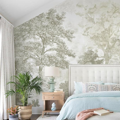 Zeeko Vintage Forest Wall Murals Peel and Stick 88.5" W x 110" H Beige Tree Wallpaper Self-Adhesive Large Nature Landscapes Murals Canvas Wall Decor for Bedroom Bathroom
