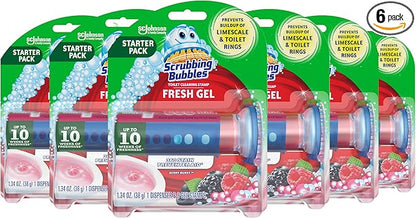 Scrubbing Bubbles Fresh Gel Toilet Bowl Cleaning Stamps, Automatic & Continuous Bathroom Toilet Cleaner Helps Prevent Limescale, Rings & Build-Up, Berry Burst, 1 Dispenser, 6 Stamps (6 Pack)