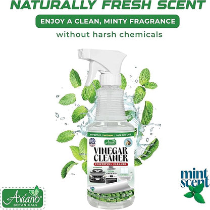 Aviano Botanicals Vinegar Cleaner, Made in USA - 16 Fl Oz Vinegar Cleaning Spray – Safe, Non-Corrosive, Pet & People Friendly, Eco-Friendly Mint Scent for Kitchen, Auto, Floors, Glass, Baths and more