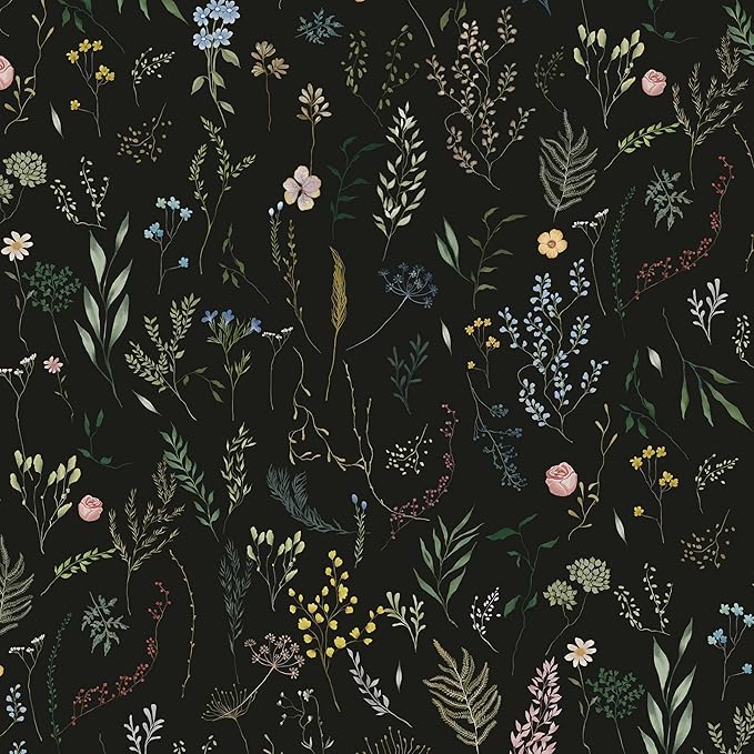 Dimoon 236"x16.1" Floral Peel and Stick Wallpaper Black Contact Paper Thicken Wallpaper Delicate Flower Waterproof Green Leaf White Self Adhesive Removable Wall Paper Shelf Liner Decal Vinyl Roll