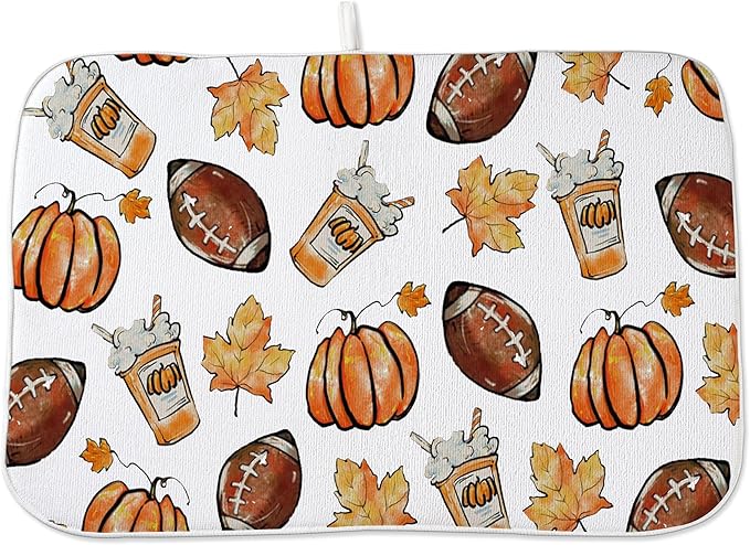Fall Dish Drying Mat 18x24 Inches For Kitchen Counter Orange Baseball Pumpkin Kitchen Decoration Drying Mat Decorative Autumn Pumpkin Drying Pad for Home Kitchen,Dining Room Decor