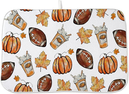 Fall Dish Drying Mat 18x24 Inches For Kitchen Counter Orange Baseball Pumpkin Kitchen Decoration Drying Mat Decorative Autumn Pumpkin Drying Pad for Home Kitchen,Dining Room Decor
