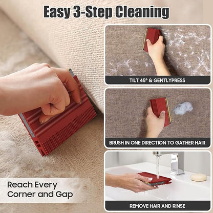 Mini Pet Hair Remover – 2025 Reusable Carpet Rake & Fur Scraper for Furniture, Car Interior, Hair Remover Brush for Bed, Couch, Home Surfaces Red