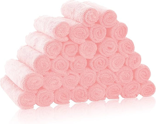 32 Pack Baby Washcloths - Luxury Coral Fleece - Extra Absorbent and Soft Wash Clothes for Newborns, Infants and Toddlers - Suitable for Sensitive Skin and New Born - Baby Shower - Pink, 10x10 Inch