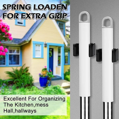 5 Pack Spring Clip Broom Clip with Screws for 1 1/2-1 7/8 Inch Diameter Black Manganese U Shape Steel Clips Holder Bracket for Tools Rakes and Flashlight Pipe Tool Holder Wall Garage Garden