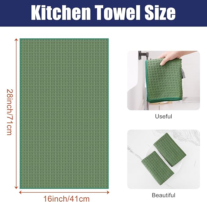 Homaxy Microfiber Waffle Weave Kitchen Towels, 16 x 28 Inch Ultra Absorbent and Solid Color Dish Towels, 6 Pack, Grass Green