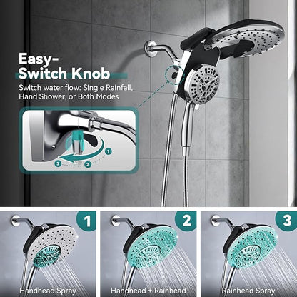 Rain Shower Head with Handheld: Foldable High Pressure Shower Heads with Handheld Spray Combo, 9 Spray Settings/Modes Hand Held Showerhead Dual Rainfall Shower Head Built-in Magnetic Docking and Jets