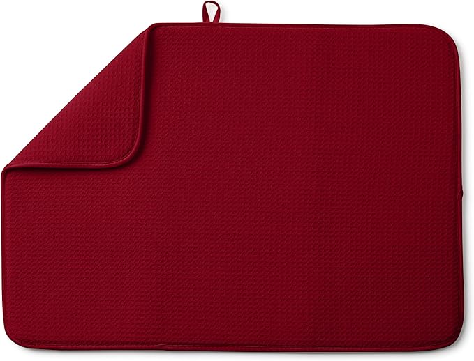 Bellemain XL Dish Mat 24" x 17" ( LARGEST MAT ) Microfiber Dish Drying Mat , Super absorbent ( Red )