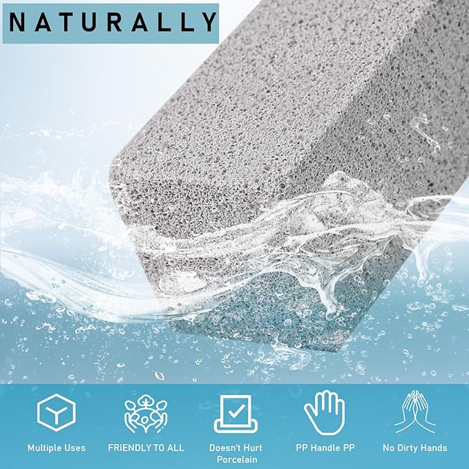 2 Pack Pumice Cleaning Stone with Handle, Toilet Bowl Cleaner Toilet Brush with Non-Slip Long Plastic Handle for Kitchen/Bath/Pool/Household Cleaning