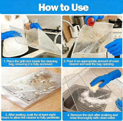 XANGNIER 16 Pack No Scrub Oven Rack Cleaning Bags,No Cleaner Included,Simple to Use,No Messy Hands Reusable Leakproof Soaking Cleaner Bags for Removable Metal Rack,BBQ Grills,Grill Grate