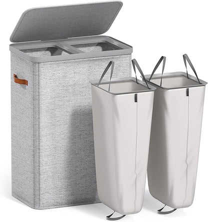 Sorbus Laundry Hamper with Lid - Collapsible 2-Compartment Fabric Laundry Basket with Handles and Removable Laundry Bag – 45 Gallon (170 L) Dirty Clothes Hamper for Bedroom, bathroom and dorm (Gray)