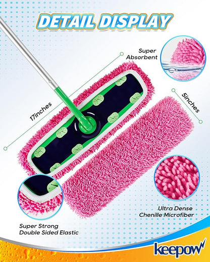 Microfiber Mop Pads for Swiffer XL Mops Reusable Wet and Dry Mopping Cloths Compatible with Swiffer Sweeper XL,4 Pack Pink Washable XL Mop Refill Replacement for All Hardwood Dry & Wet Cleaning