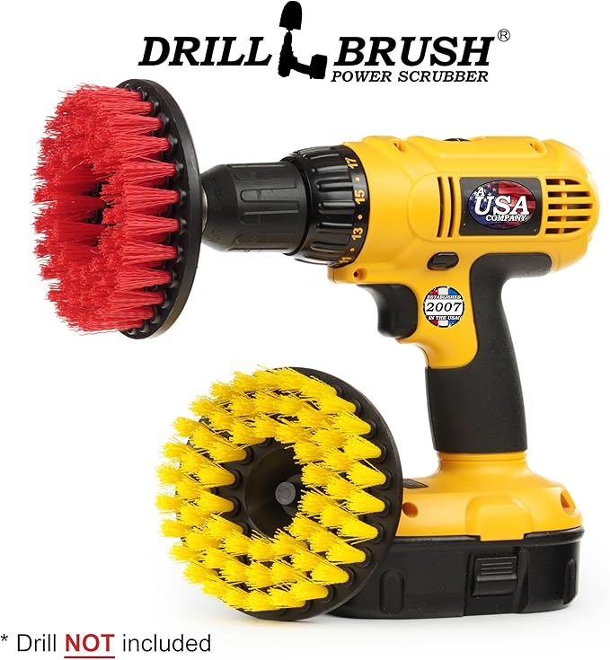 Bathroom Accessories - Bath Mat - Drill Brush Set - Power Scrubber Two Brush Kit - Floor Scrubber - Grout Cleaner - Pool Brushes - Hard Water Stains, Calcium, Mineral Deposits, Soap Scum, Rust Stains