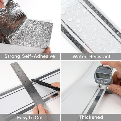 Thick Peel and Stick Baseboard Trim, 3.93" x 196.8" Wallpaper Borders, PVC+XPE Self-Adhesive Mirror Border for Interior Decor, Bathroom, Kitchen & Living Room, 1 Roll