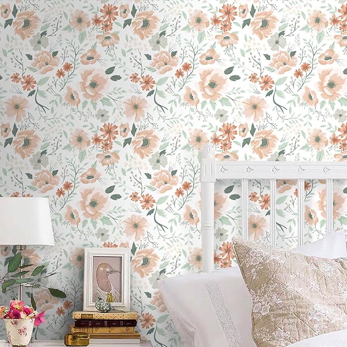 Heroad Brand 16.1"x196" Boho Floral Peel and Stick Wallpaper Retro Flower Contact Paper for Cabinets Waterproof Removable Self Adhesive Drawer Liner Decoration Wall Paper for Walls