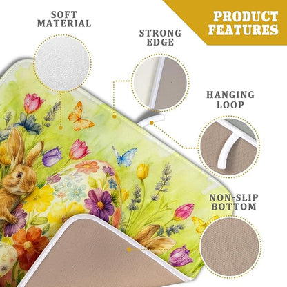 Easter Dish Drying Mat for Kitchen Counter Spring Bunny Microfiber Countertop Mat Small