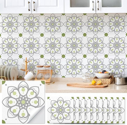 AM AMAONM 10pcs 20x20cm Removable Square Vintage Floral Pattern Tile Stickers 3D Decorative Peel and Stick Vinyl Self Adhesive Wall Tiles Decor Decals for Kitchen Backsplash Bathroom Furniture (D)