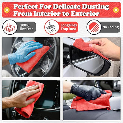 FIXSMITH Microfiber Cleaning Cloth, Shop Towels Bulk, 24 Pack Red Microfiber Towels for Cars, All-Purpose Absorbent Cleaning Rags, Dust Cloth for Automotive, Mechanic, Garage, Bar, 12 x 11 inch