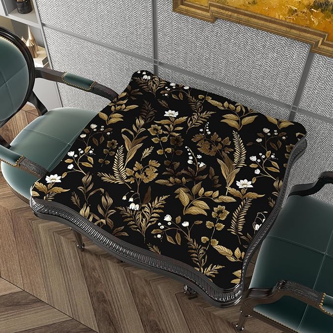 Extra Long Dark Floral Peel and Stick Wallpaper, Vintage Black Gold Leaf Wallpaper, Removable Contact Paper Self Adhesive for Bedroom Bathroom Cabinet Black Gold White 17.5In x 393In