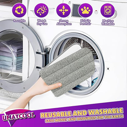 Reusable Mop Pads Refills for Swiffer WetJet, Wet Pads Refill Microfiber Mop Replacement Machine Washable Up to 100 Times for Floor Cleaning Wet Dry Use for All Floor Types, 6 Pack