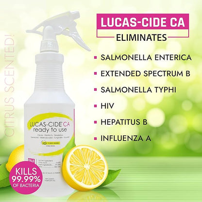 LUCAS-CIDE Ready To Use All Purpose Cleaner - Home Essentials Cleaning Supplies For Everyday Hygiene - Fresh Citrus Scented Disinfecting Spray Bathroom Cleaner, Glass Cleaner, Floor Cleaner, etc.