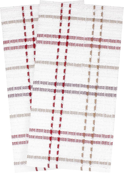Ritz Royale Collection 100% Combed Terry Cotton, Highly Absorbent, Oversized Checked Kitchen Towel Set, 28" x 18", 2-Pack, Mocha Brown