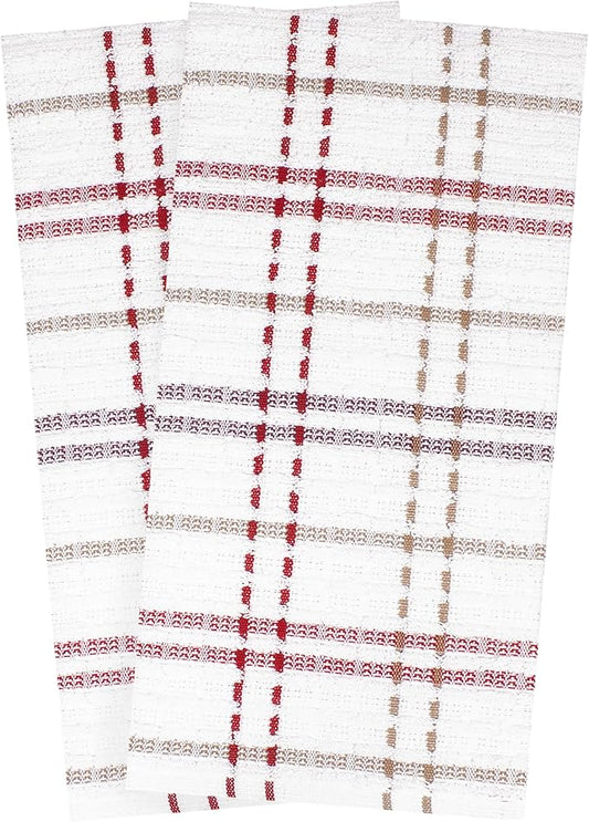 Ritz Royale Collection 100% Combed Terry Cotton, Highly Absorbent, Oversized Checked Kitchen Towel Set, 28" x 18", 2-Pack, Mocha Brown