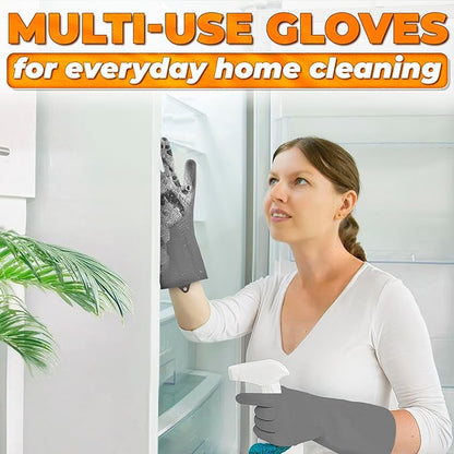 ALPENKOK Silicone Dishwashing Gloves with Scrubber – Non-Slip Silicone Gloves wor Washing Dishes | Household Use