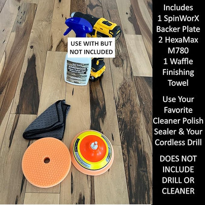 Keyfit Tools SmoothOperator PROFESSIONAL Drill Powered Hardwood Floor Wood Table Cleaner Polish Sealer ~HexaMax M780 Proprietary Non Abrasive Cleaning/Polishing/Sealing Material