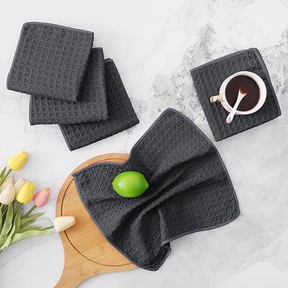 Homaxy Microfiber Waffle Weave Kitchen Dish Cloths, 12 x 12 Inch Ultra Absorbent and Solid Color Dish Towels for Kitchen Fast Drying Dishcloth for Washing Dishes, 8 Pack, Dark Grey