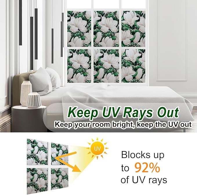 Frosted Glass Window Film, Heat Insulation, UV Block, Anti-Glare, One Way Privacy Tint, Static Cling for Home Bathroom Door, Renter Friendly, Day & Night Privacy