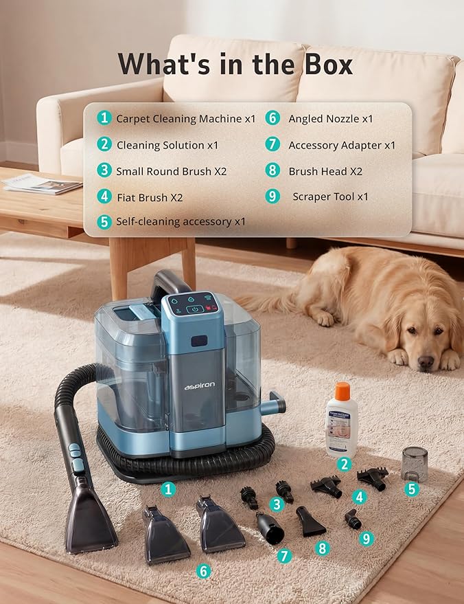 Carpet & Upholstery Cleaner Machine,20KPA Multifunctional Spot Cleaner,Professional Steamer,9 Brushes, 1.7L Water Tank,300 ML Cleaning Solution,for Carpet,Sofa,Pet Stains,Mattress,Furniture,Car
